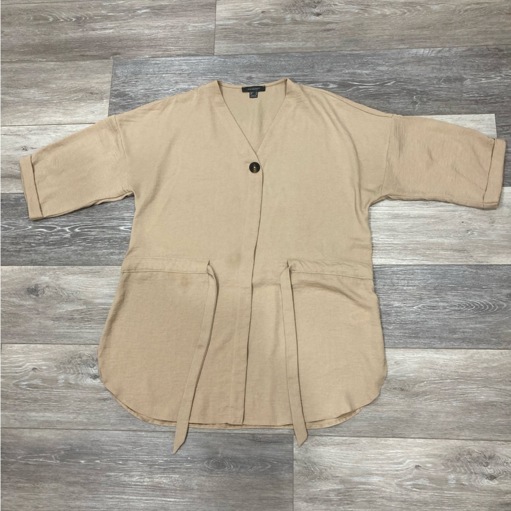 Primark Blouse with Wrap Around Waist and Button Accent Beige Size 12